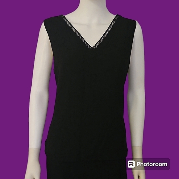 WHBM Black Floral Lace Overlay Sleeveless V-Neck Blouse Large - Picture 1 of 10